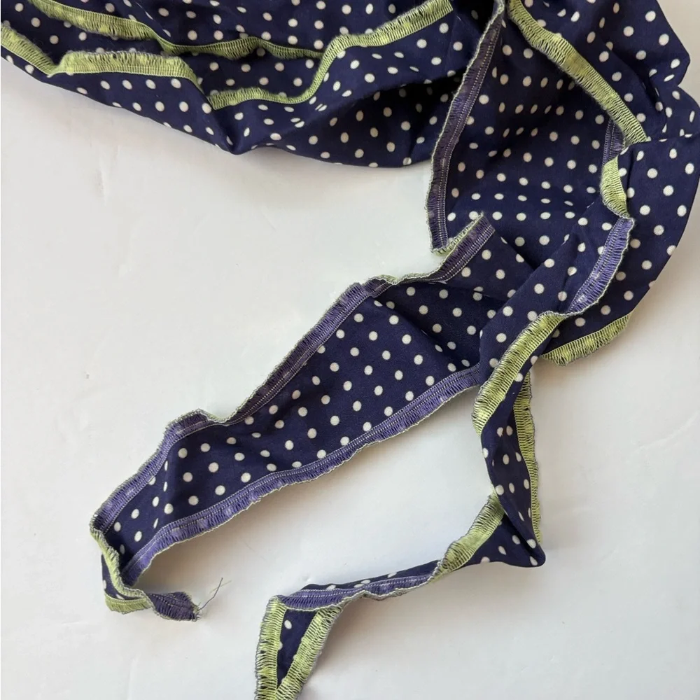 Free People Navy Polka Dot Scarf with White Dots and Green Trim